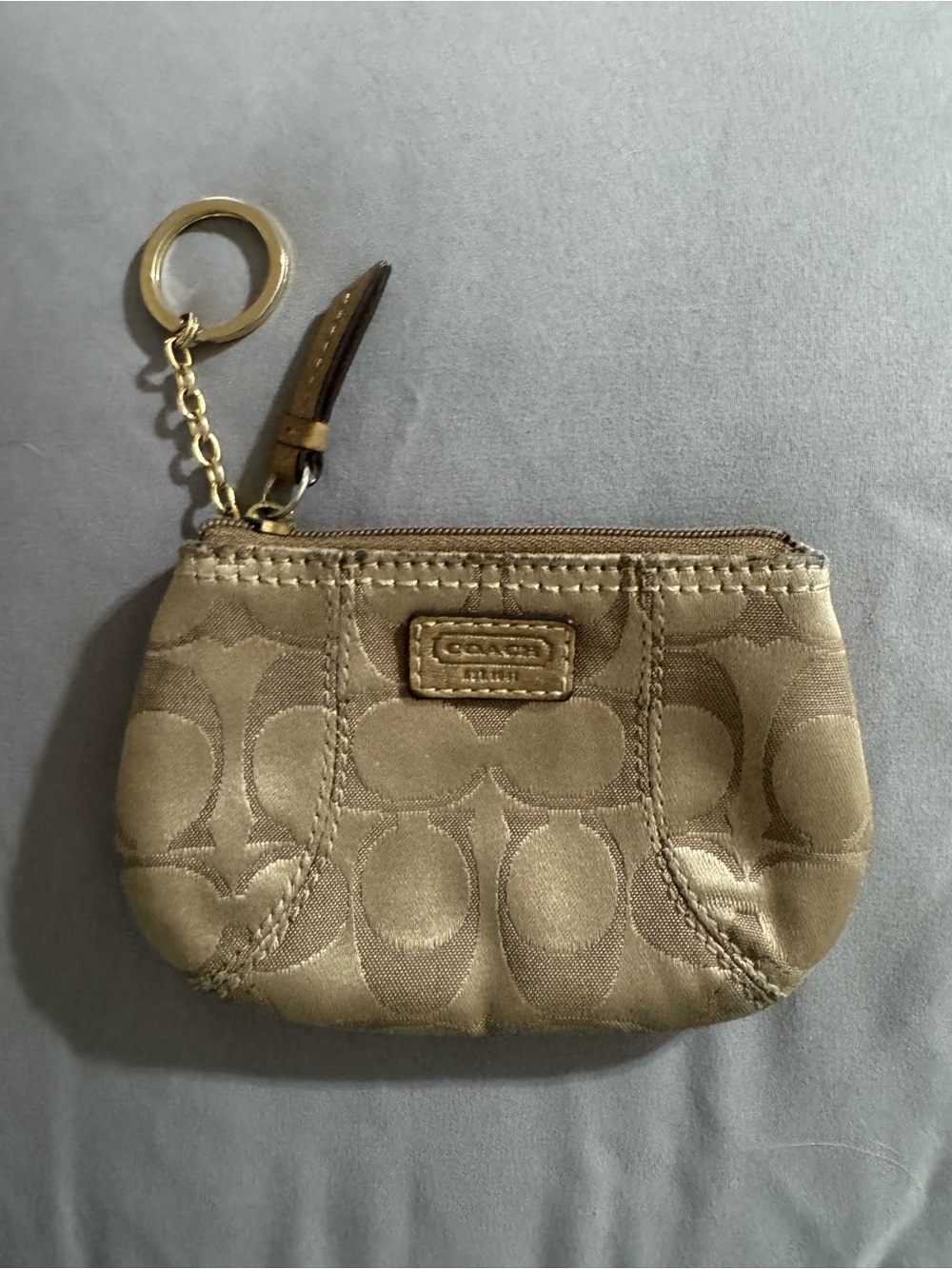 Coach Mini Coin Pouch in Khaki with Gold Keyring